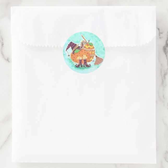 Pup behind pumpkins Halloween green stickers (Bag)
