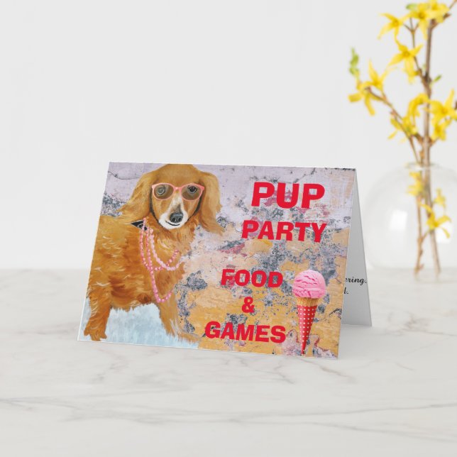 PUP BIRTHDAY PARTY GREETING CARD (Yellow Flower)