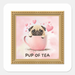 Pup of Tea Pun Square Sticker