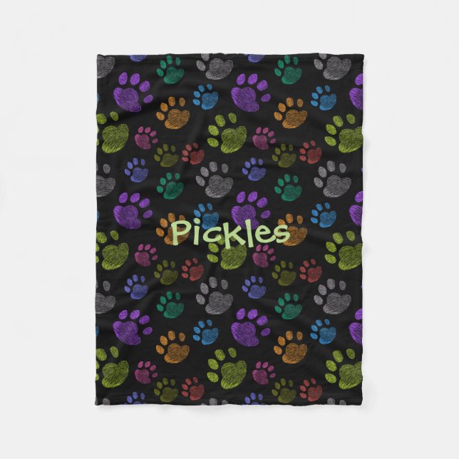 Pup Paw Fleece Dog Blanket, Small Blanket (Front)
