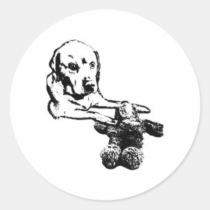 Pup with Teddy Bear Dog Art Sticker