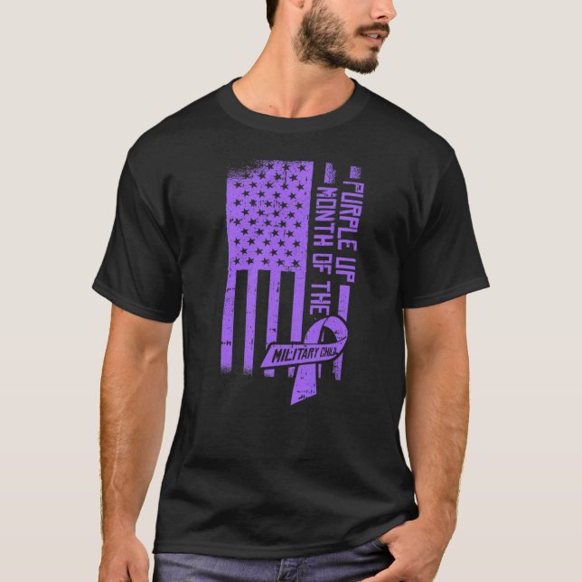 Puple Up Month Of The Military Child American Flag T-Shirt (Front)