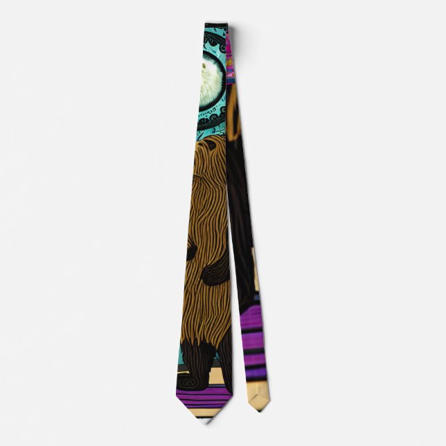 Puppet "Grizzly Bear Tarot Card" Tie (Front)
