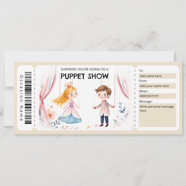 Puppet Show Gift Certificate Invitation (Front)