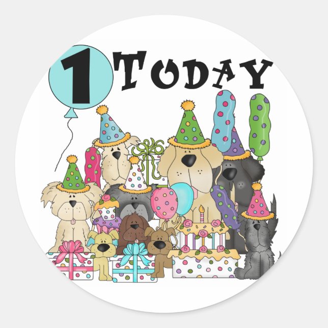 Puppies 1st Birthday Bash Tshirts and Gifts Classic Round Sticker (Front)