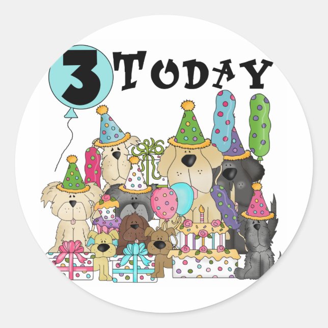 Puppies 3rd Birthday Bash Tshirts and Gifts Classic Round Sticker (Front)