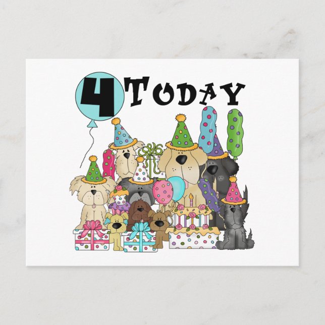 Puppies 4th Birthday Bash Tshirts and Gifts Postcard (Front)