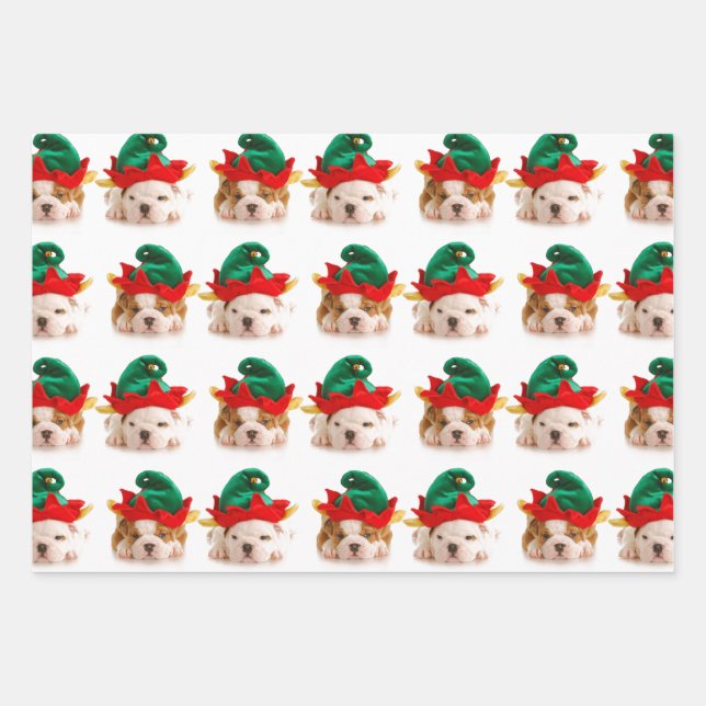 PUPPIES AS CHRISTMAS WRAPPING FLAT SHEET SET OF 3 (Front)