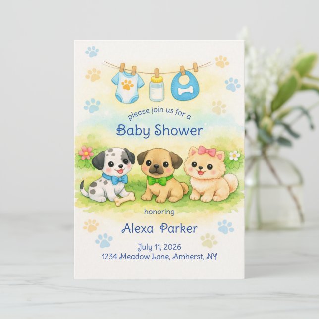 Puppies Baby Shower Invitation (Standing Front)