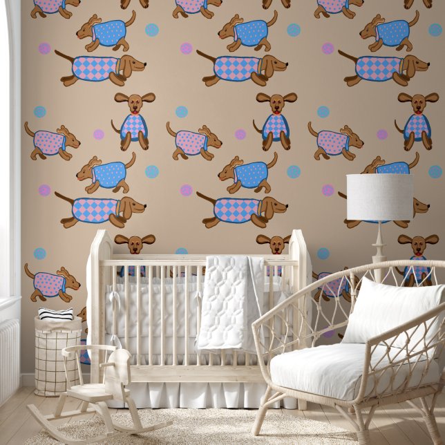 Puppies chasing balls nursery Wallpaper (Kids)