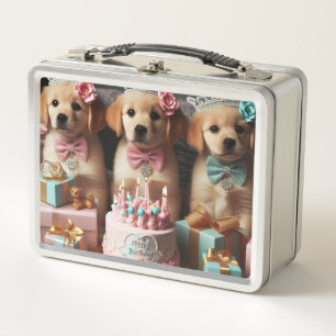 Puppies Dogs Bling Ribbons Crowns Metal Lunch Box