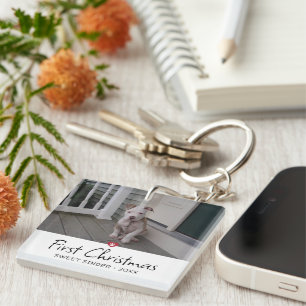 Puppies First Christmas Photo Key Ring