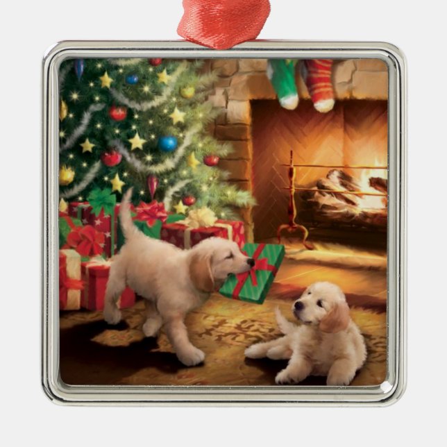 Puppies Golden Retriever Dog Adorable  Metal Ornament (Front)