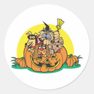 puppies in a pumpkin classic round sticker
