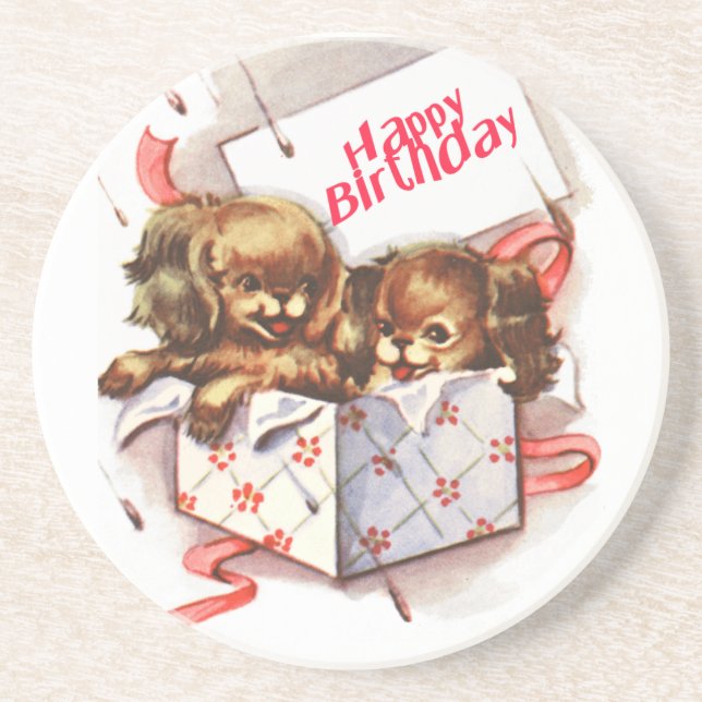 puppies in box coaster (Front)