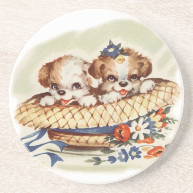 puppies in hat coaster (Front)