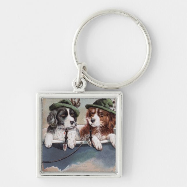 Puppies in Hats with Pipes Key Ring (Front)