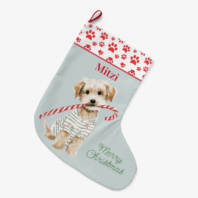 Puppies in Pajamas Dog Large Christmas Stocking (Front (Hanging))