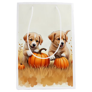 Puppies In Pumpkin Field Gift Bag