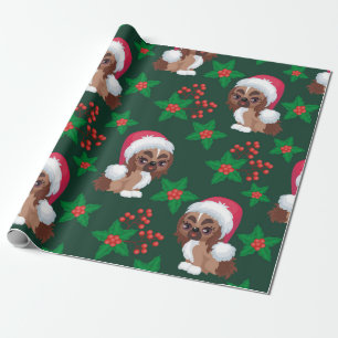 Puppies in Santa Hat Wrapping Paper