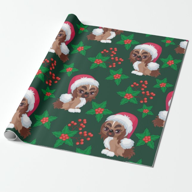 Puppies in Santa Hat  Wrapping Paper (Unrolled)