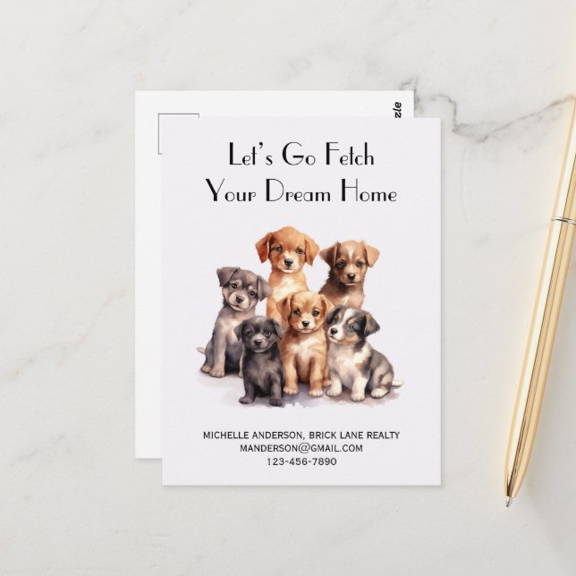 Puppies Real Estate Promotional Farming  Postcard (Front/Back In Situ)