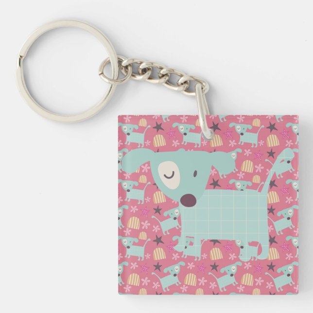 Puppies, Stars, and Flowers Key Ring (Front)
