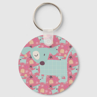 Puppies, Stars, and Flowers Key Ring