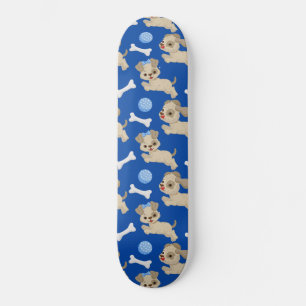 Puppies White Dog Bones Blue Ball Animal Lover Skateboard