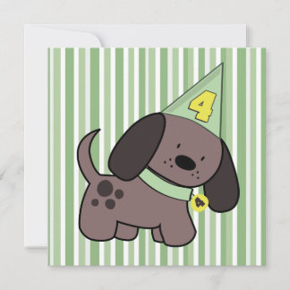 Puppy 4th Birthday Party Kids Lime Custom Invite