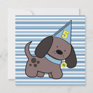 Puppy 5th Birthday Party Boys Blue Custom Invite