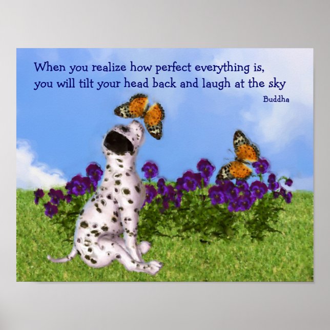 Puppy And Butterfly Buddha Inspirational Quote Poster (Front)