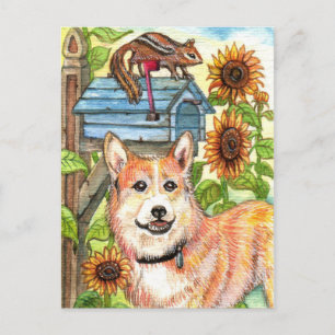 Puppy and Chipmunk by Mailbox Postcard