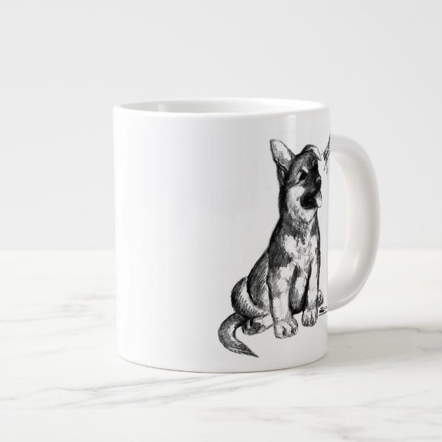 Puppy and Grasshopper Large Coffee Mug (Front Right)