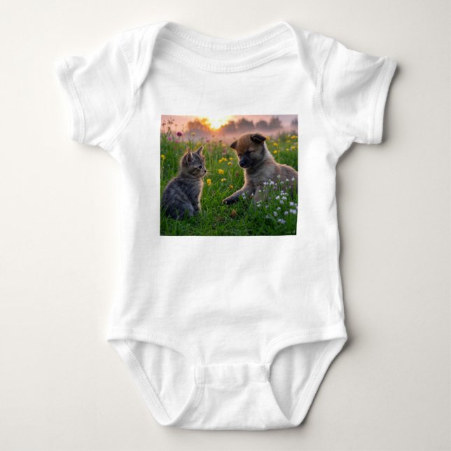 Puppy and Kitten Baby Bodysuit (Front)