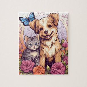 Puppy and Kitten,Butterfly and Flower Game Puzzle