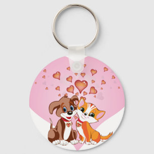 Puppy and Kitten Hearts Key Ring