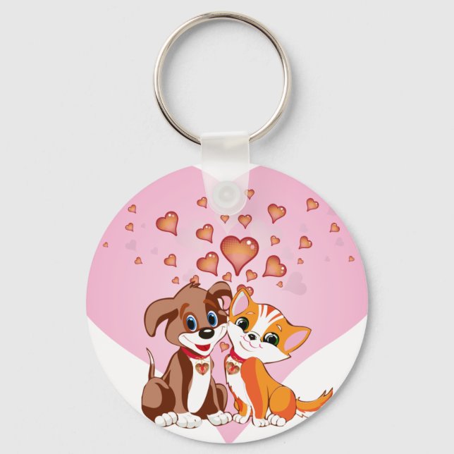 Puppy  and Kitten Hearts Key Ring (Front)