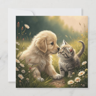 Puppy And Kitten Holiday Card