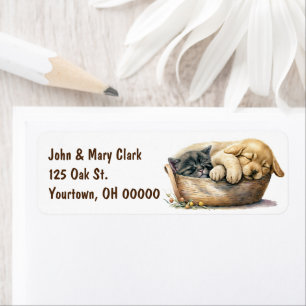 Puppy And Kitten In Basket Return Address Label