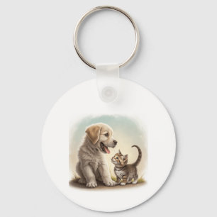 Puppy And Kitten Key Ring