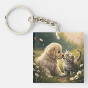 Puppy And Kitten Key Ring