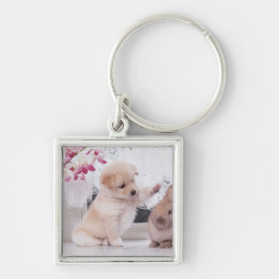 Puppy and Lop Ear Rabbit Key Ring