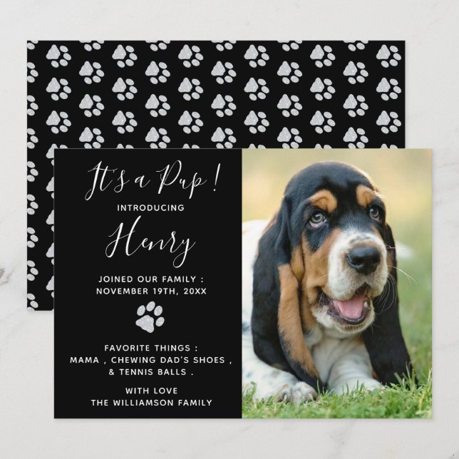 Puppy Announcement - Black Elegant Modern New Pet (Front/Back)