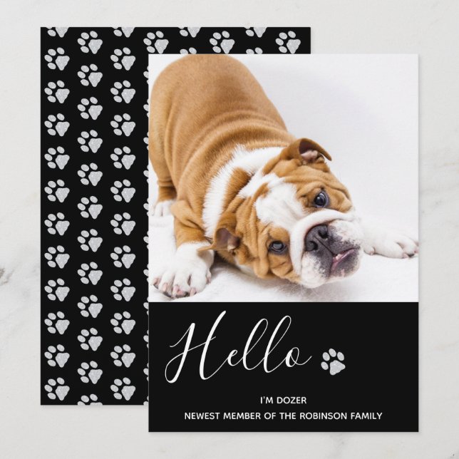 Puppy Announcement - Elegant Black Modern New Pet (Front/Back)