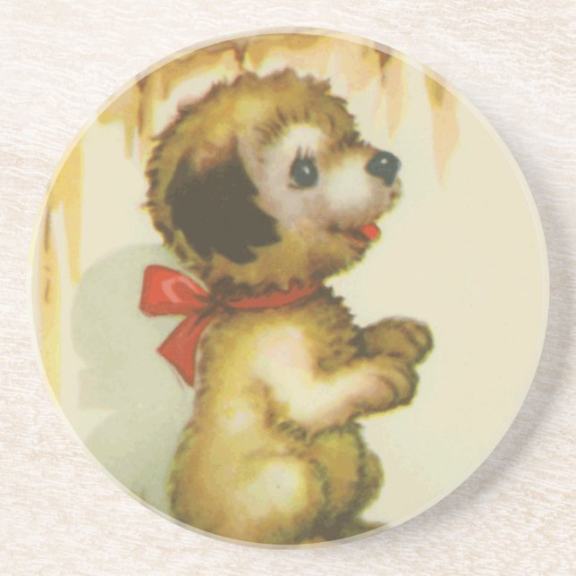 puppy at fence coaster (Front)