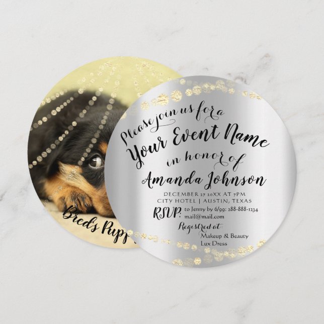 Puppy Baby Dog shower New Pet Photo Rose Gold Invitation (Front/Back)