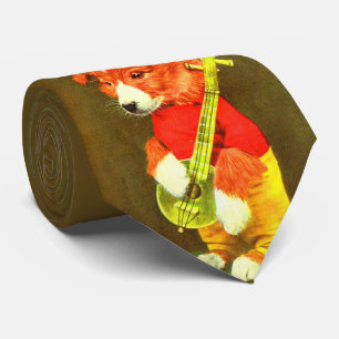 puppy banjo player print tie