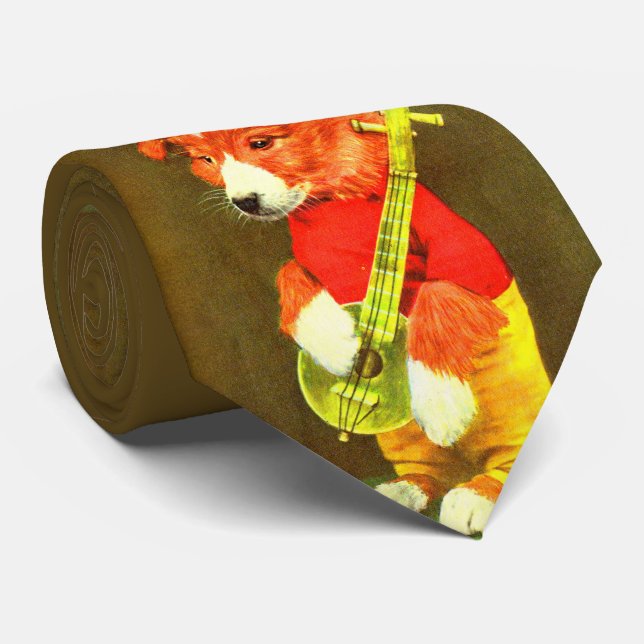 puppy banjo player print tie (Rolled)