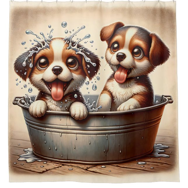 "Puppy Bath Time Bliss" Shower Curtain (Front)